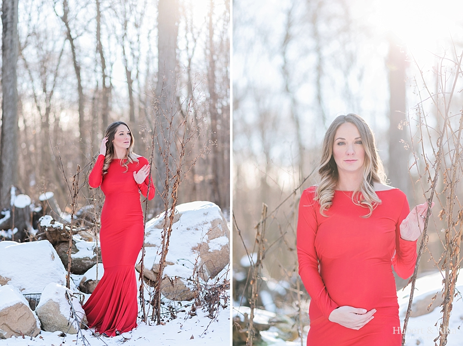 red winter maternity dress